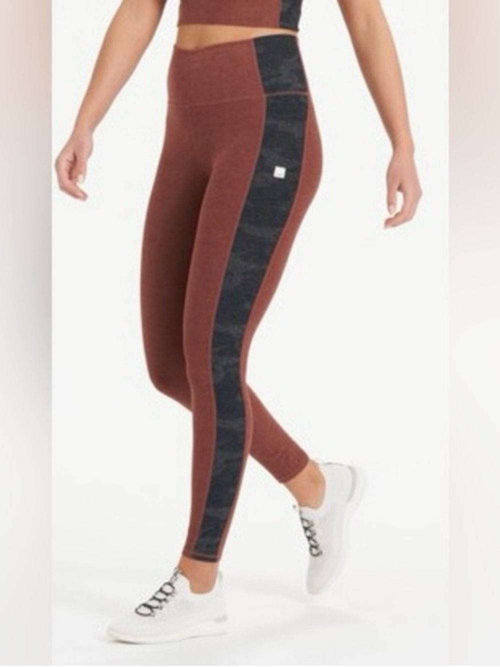 Vuori Rust Brown Leggings with Black Side Stripe